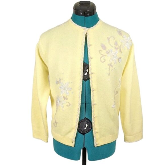 1950s Cashmere Cardigan Yellow Vintage Sweater Handmade British Crown Colony 60s - Picture 10 of 10